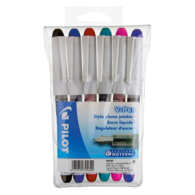 PILOT Pochette de 6 stylos &agrave; plume jetables  V-Pen - 6 couleurs d'encre