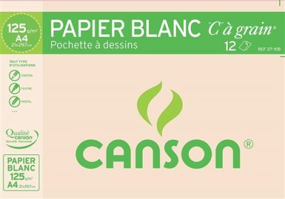 CANSON Pochette de papier &agrave; dessin 12 feuilles A4 125g/m2 blanc
