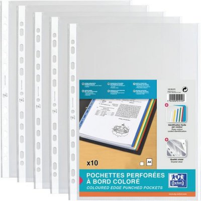 OXFORD Pochette Perf  Sach10 A4 Pp90 Lisse Bord Colore Blanc