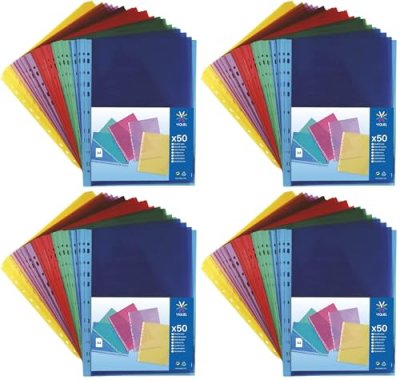 VIQUEL Pochette perfor&eacute;e A4 couleur Pochette plastique couleur  Polypropyl&egrave;ne Transparent