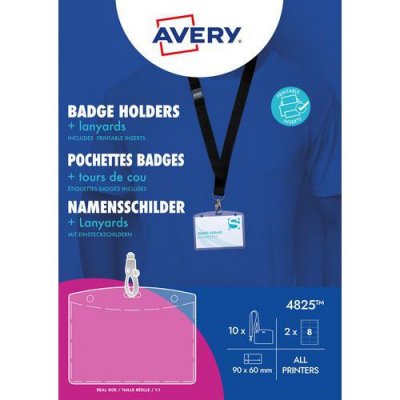 AVERY Pochettes badges  - 60 x 90 mm - avec inserts et lacets - bo&icirc;te de 10