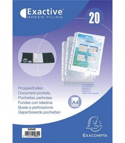Pochettes Exacompta perfor&eacute;es  - Sachet de 20 pochettes Exactive A4