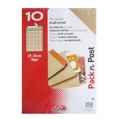  Pochettes kraft arm&eacute; GPV - 130g - format C4 simple - bo&icirc;te de 10
