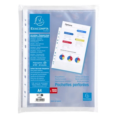 EXACOMPTA Pochettes Perfor&eacute;es Polypropyl&egrave;ne Lisse 6/100e - A4
