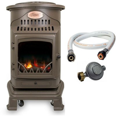 Poele &agrave; gaz 34KW Marron miel + Tuyau gaz + Detendeur butane Provence UNIVERSAL 