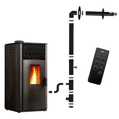 SANNOVER THERMIQUE Po&ecirc;le &agrave; granul&eacute;s &eacute;tanche Anita 13 kW Noir Sannover + Kit d'installation Complet