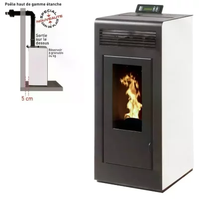 INTERSTOVES Po&ecirc;le &agrave; granules MARINA 13KW Etanche sortie dessus + Conduit Ventouse - Blanc