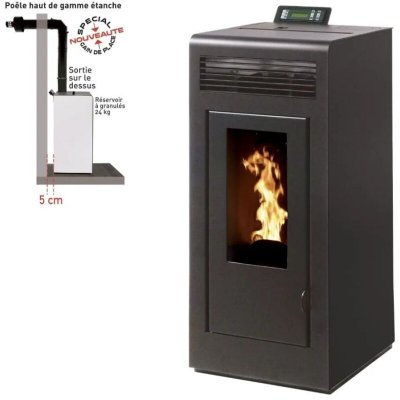 INTERSTOVES Po&ecirc;le &agrave; granules MARINA 13KW Etanche sortie dessus + Conduit Ventouse - Noir