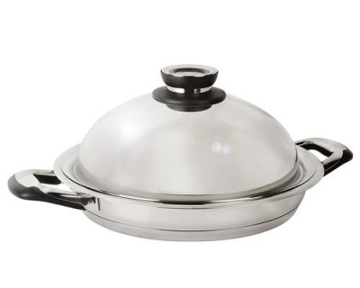 ECOVITAM Poele grill en inox, tous feux dont induction, thermom&egrave;tre int&eacute;gr&eacute;