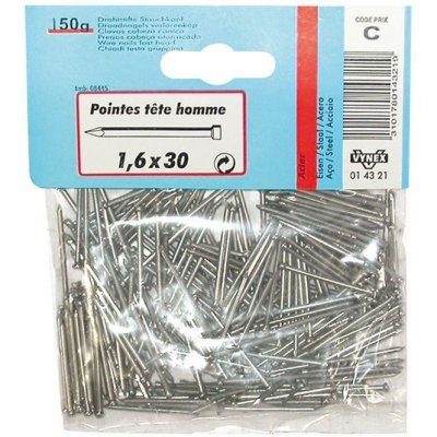 VYNEX Pointe t&ecirc;te homme - acier brut - 1.3x30 mm