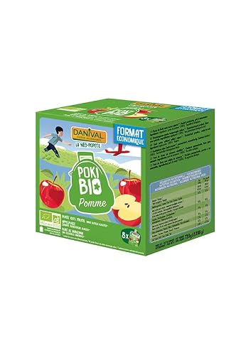 DANIVAL Poki pur&eacute;es 100% fruits pomme sans sucres ajout&eacute;s 8X90g Bio -