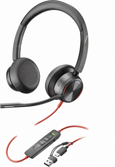 POLY   Blackwire 8225 Stereo USB-C Headset +USB-C/A Adapter Noir