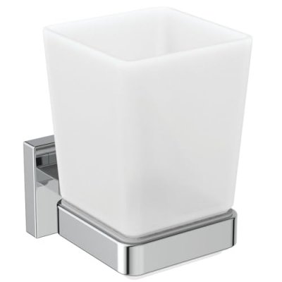 IDEAL STANDARD Porte-brosse &agrave; dents en verre mural couleur chrom&eacute; brillant et translucide 