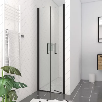 AURLANE Porte de douche battante noir Galedo Saloon 70cm