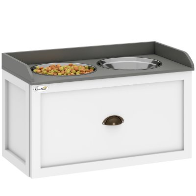 PAWHUT Porte-gamelles sur&eacute;lev&eacute; range 60x30x36cm Blanc