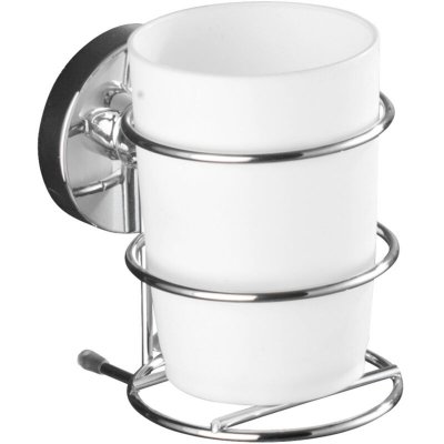 WENKO Porte-gobelet VACCUM-LOC - 7,5 x 11,5 x 9,5 cm - chrome & blanc