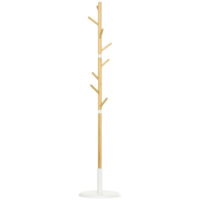 Porte-manteau design scandinave branches 8 pat&egrave;res m&eacute;tal blanc bambou