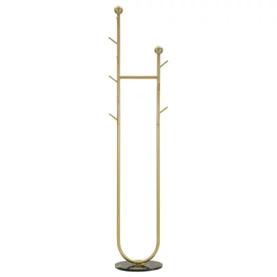 Porte-manteau en m&eacute;tal dor&eacute; avec base en marbre, 40 x 32 x 175 cm