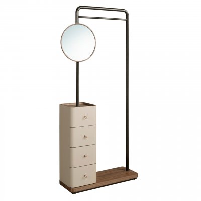 Porte-manteau en similicuir vison, noyer et acier noir avec miroir