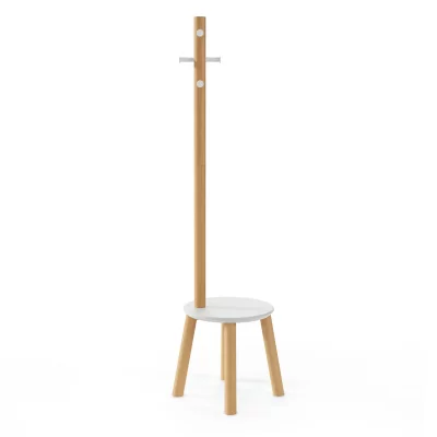 Porte-manteau et tabouret en bois et m&eacute;tal blancs Pillar Stool - Umbra