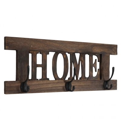 DECOSHOP26 Porte-manteau mural pat&egrave;re en bois marron vintage 20x55cm MED04051