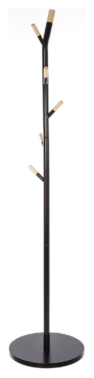 Porte-manteaux en Bois et M&eacute;tal Noir 6 Pat&egrave;res H 175.5 cm