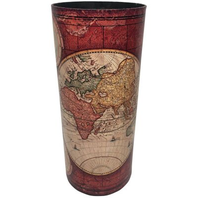 MOBILI REBECCA Porte parapluie carte du monde en toile bois beige et rouge