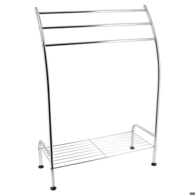 TENDANCE Porte-serviettes 3 Barres et 1 Etag&egrave;re en m&eacute;tal chrom&eacute; H 85 cm