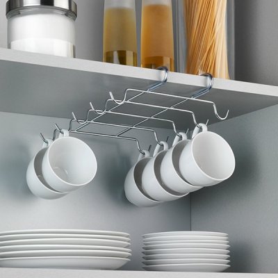 WENKO Porte Tasse Suspendu pour &eacute;tag&egrave;re, rangement jusqu'&agrave; 10 tasses, Inox