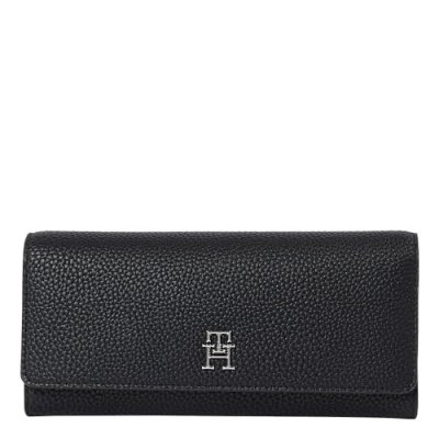 TOMMY HILFIGER Portefeuille grain&eacute; 2 volets monogramme Noir 