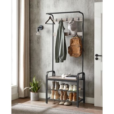 Portemanteau avec Banc Hauteur 183 cm Gr&egrave;ge et Noir HSR40MB