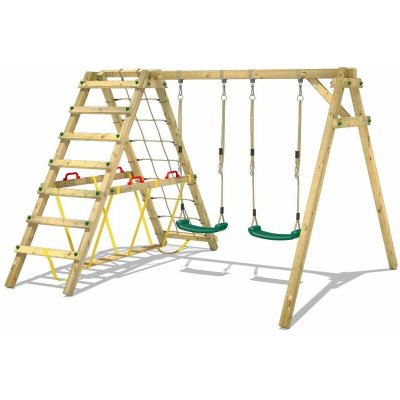 WICKEY Portique balan&ccedil;oire Aire de jeux Smart Hike avec extension d'escalade Portique bois pour enfants