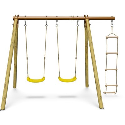TRIGANO Portique bois et metal - 1,90m - 2 balancoires et 1 echelle - PIKI