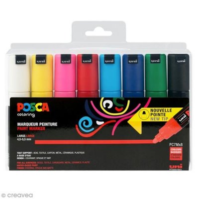UNIBALL Posca posca marqueur &agrave; pigment pc-7m, &eacute;tui de 8 noir