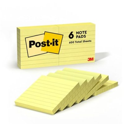 POST-IT  3m  100 Feuilles/Bloc, 76 X 76 Mm, Jaune, Lign&eacute;