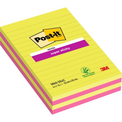 POST IT Post-It Lot 4 Blocs Assortis Supersticky Lign&eacute; 12,5x20cm 45 Feuilles