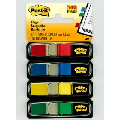 POST IT Post-It Mini D&eacute;vidoir Index Design,35 Pi&egrave;ces En 4 Couleurs Rouge, Bleu, Vert, Jaune