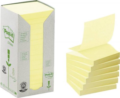 POST IT Post-it Z Notes recycl&eacute;es jaunes - 76x76mm - Tour de 16 blocs