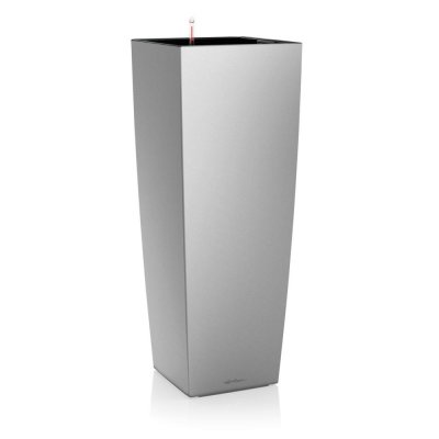 LECHUZA Pot de fleur  Cubico Alto Premium 40 - kit complet, argent m&eacute;tallis&eacute; 