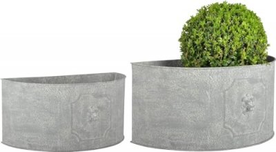 AGED METAL Pot de fleurs demi-rond Lion (Lot de 2 de taille diff&eacute;rente)