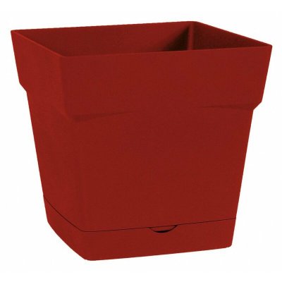 EDA Pot plastique carr&eacute; toscane soucoupe int&eacute;gr&eacute;e rubis 24,8 x 24,8 x 24