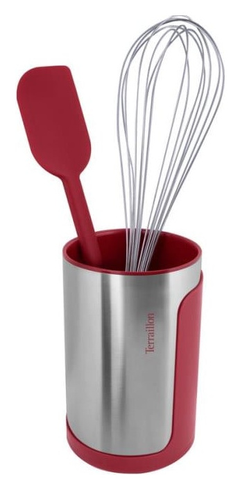 TERRAILLON Pot range ustensiles  Rouge avec fouet et spatule