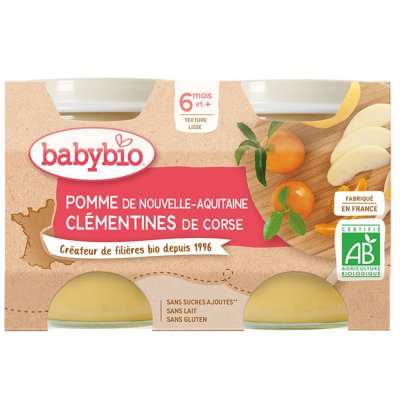 BABYBIO Pots de fruits Pomme et Clementines 2x130g D&egrave;s 6 mois 
