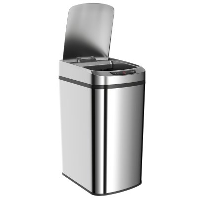 HOMCOM Poubelle &agrave; capteur 12l avec couvercle acier inoxydable argent