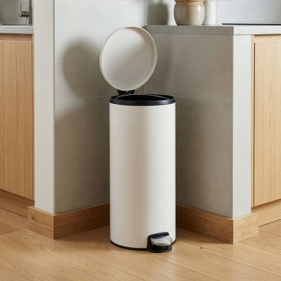 SONGMICS Poubelle de cuisine acier rond seau int&eacute;rieur amovible 30 l blanc