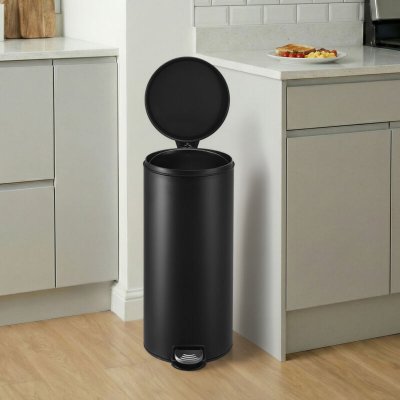 SONGMICS Poubelle de cuisine acier rond seau int&eacute;rieur amovible 30 l noir
