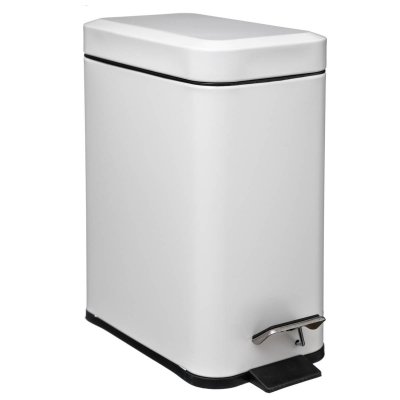 5 FIVE SIMPLY SMART Poubelle de salle de bain &agrave; p&eacute;dale en m&eacute;tal Blanc Soft Close 5 L