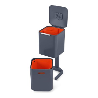 JOSEPH JOSEPH Poubelle Totem Graphite 40 L - 2 compartiments 20 L 