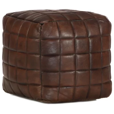 VIDAXL Pouf 40 x 40 x 40 cm Marron fonc&eacute; Cuir v&eacute;ritable de ch&egrave;vre