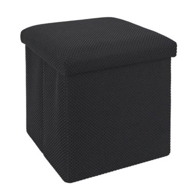 ALTOBUY Pouf coffre carr&eacute; pliable en tissu textur&eacute; maille 3D noir - ELECTRON